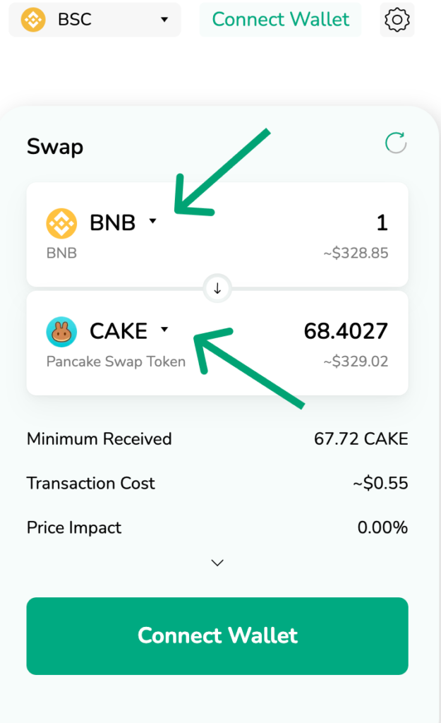 swap bnb to cake